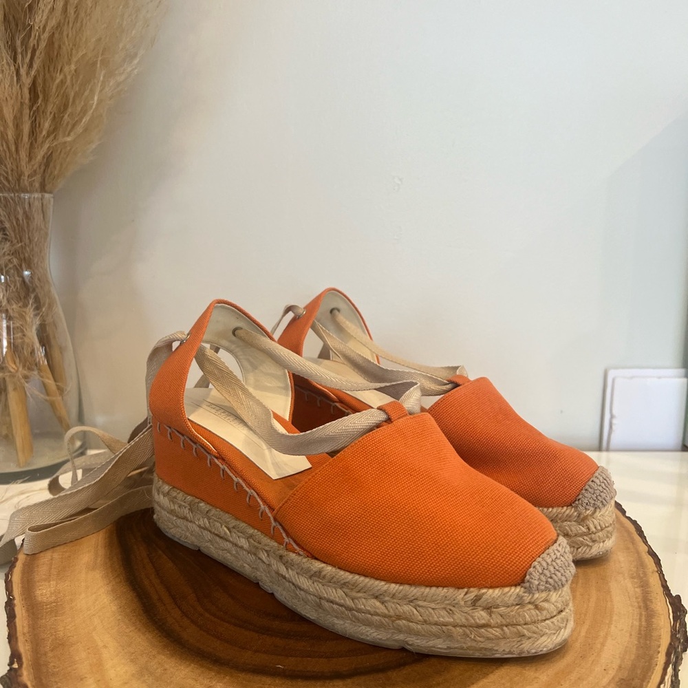 Ralph Lauren Orange Espadrille Wedge Sandals size 9B